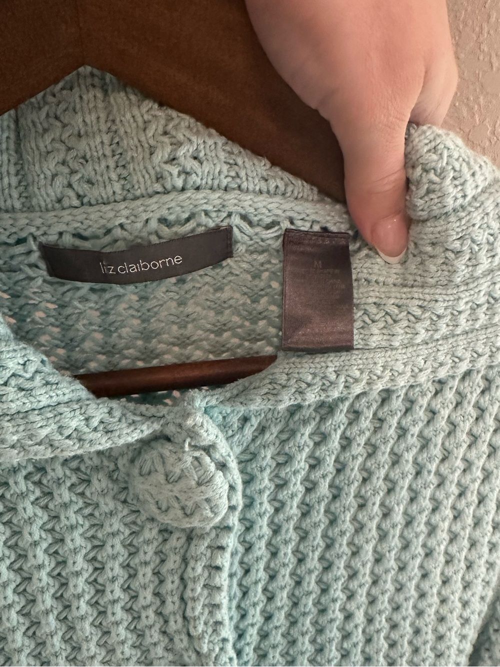 Vintage Liz Claiborne Pale Blue Chunky Textured Knit Button-Front Cardigan - Picture 4 of 4